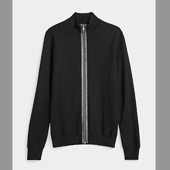 Black merino wool blend zip up mock neck retro cardigan NWT - Picture 1 of 8